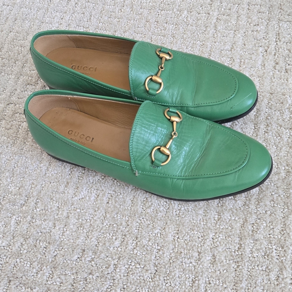 Gucci Green Leather Loafers with Gold Hardware - Picture 3 of 5
